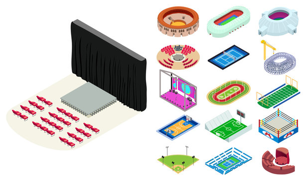 Arena icons set. Isometric set of arena vector icons for web design isolated on white background