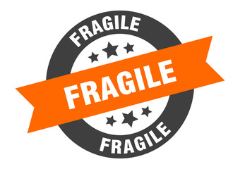 Fototapeta premium fragile sign. fragile orange-black round ribbon sticker