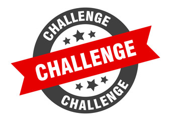 challenge sign. challenge black-red round ribbon sticker