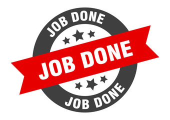job done sign. job done black-red round ribbon sticker