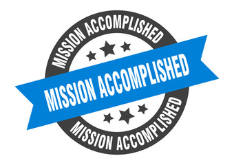 Obraz premium mission accomplished sign. mission accomplished blue-black round ribbon sticker