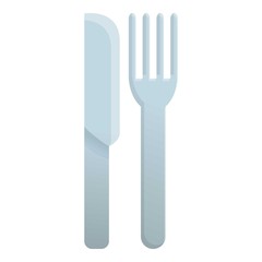 Plastic knife fork icon. Cartoon of plastic knife fork vector icon for web design isolated on white background