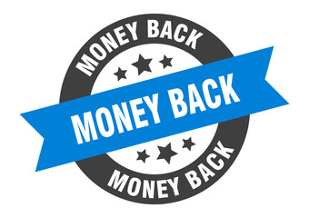 money back sign. money back blue-black round ribbon sticker