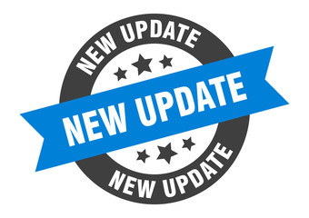 new update sign. new update blue-black round ribbon sticker