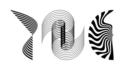 Stripped abstract elements of black lines. Optical illusion. Vector illustration.