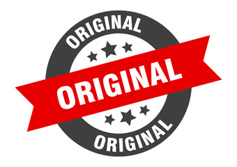 original sign. original black-red round ribbon sticker - obrazy, fototapety, plakaty