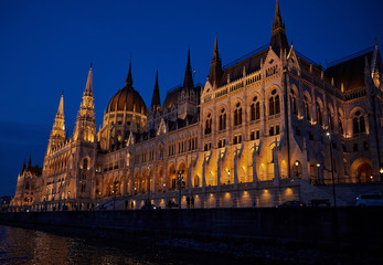 Beautiful Gothic building with light at night
