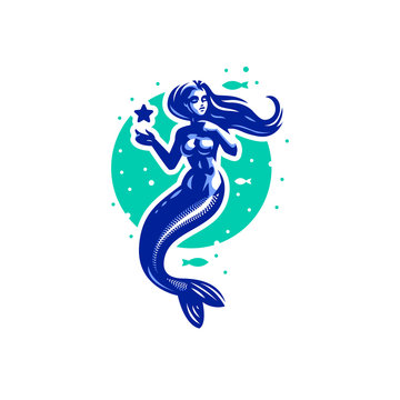 Mermaid with flying hair.