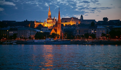 Budapest embankment at night with the highlight of the most beautiful places