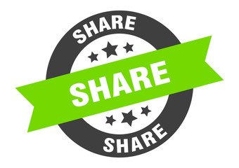 share sign. share black-green round ribbon sticker