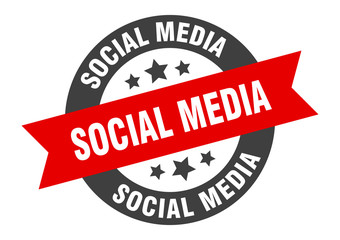 social media sign. social media black-red round ribbon sticker