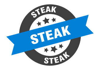 steak sign. steak blue-black round ribbon sticker
