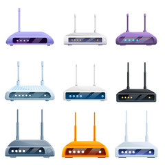 Router wireless icons set. Cartoon set of router wireless vector icons for web design