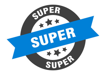 super sign. super blue-black round ribbon sticker
