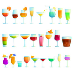 Cocktail icons set. Cartoon set of cocktail vector icons for web design