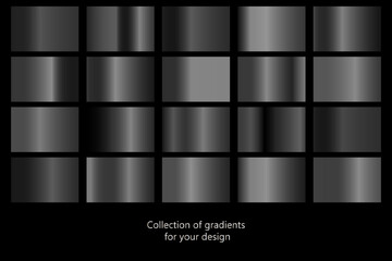 Collection of black gradient backgrounds. Set of black metallic textures. Vector illustration © _veiksme_