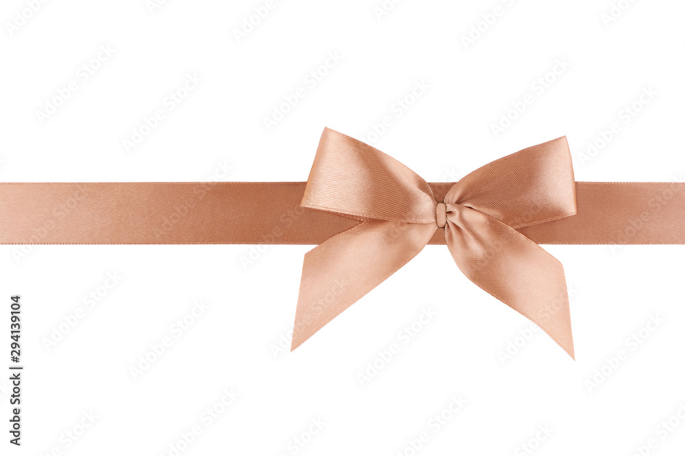 Wall mural Gold beige ribbon bow isolated on white background - Wall murals