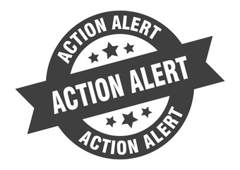 Obraz premium action alert sign. action alert black round ribbon sticker