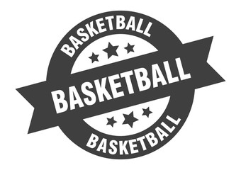 basketball sign. basketball black round ribbon sticker