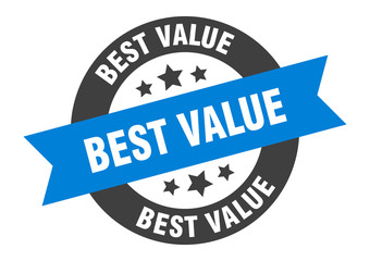 best value sign. best value blue-black round ribbon sticker