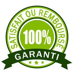 Garanti 100% satisfait ou remboursé. Icône vert.