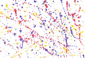 multicolored spray yellow blue red paint brush confetti drops white background print art design decoration packaging Wallpaper wall textile