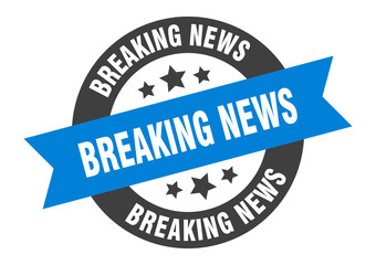 breaking news sign. breaking news blue-black round ribbon sticker