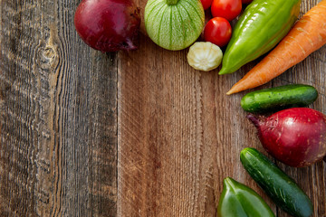 vegetables on wooden boards in natural light