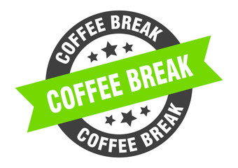 coffee break sign. coffee break black-green round ribbon sticker