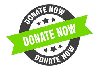 donate now sign. donate now black-green round ribbon sticker