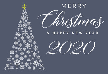 Merry Christmas and Happy New Year 2020 lettering template. Greeting card or invitation. Winter holidays related typograph
