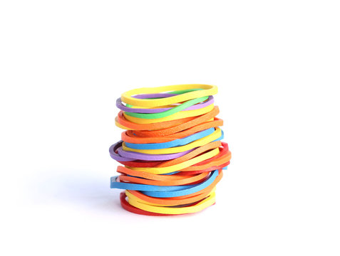 Pile of colorful rubber band isolated on white background