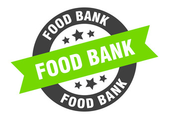 food bank sign. food bank black-green round ribbon sticker