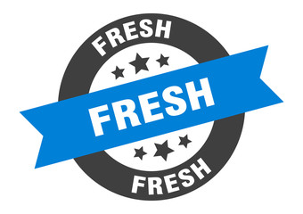 fresh sign. fresh blue-black round ribbon sticker