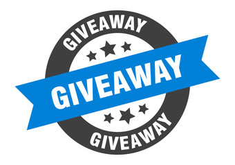 giveaway sign. giveaway blue-black round ribbon sticker