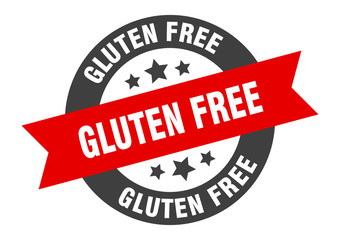 gluten free sign. gluten free black-red round ribbon sticker