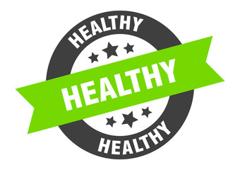 healthy sign. healthy black-green round ribbon sticker