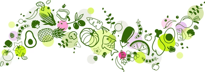 Deurstickers food banner green - healthy & colourful - vector illustration © j-mel