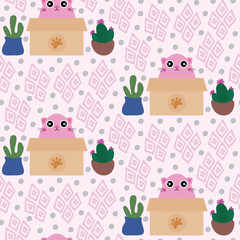 seamless pattern, cute cat in the box
