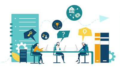 Call centre, young woman working on the phone, Service, custom support, online help idea.  Global business, logistics, concept illustration