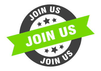 join us sign. join us black-green round ribbon sticker
