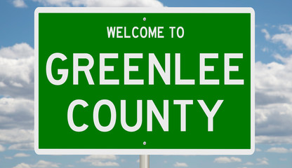 A 3d rendering of a green highway sign for Greenlee County Arizona © Rex Wholster