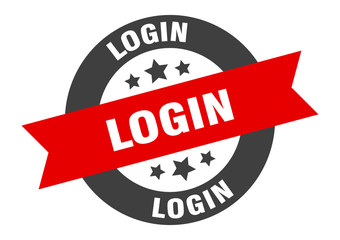login sign. login black-red round ribbon sticker