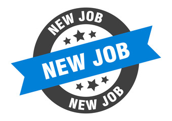 new job sign. new job blue-black round ribbon sticker