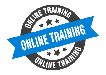 online training sign. online training blue-black round ribbon sticker