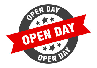 open day sign. open day black-red round ribbon sticker