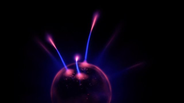 elektrisches Plasma in einer Glaskugel, mit Blitzen