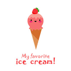 Ice cream in the style of Kawaii. Isolated on white background. Vector illustration for web design or print.