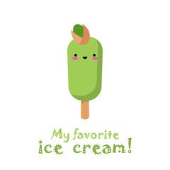 Ice cream in the style of Kawaii. Isolated on white background. Vector illustration for web design or print.