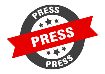 press sign. press black-red round ribbon sticker